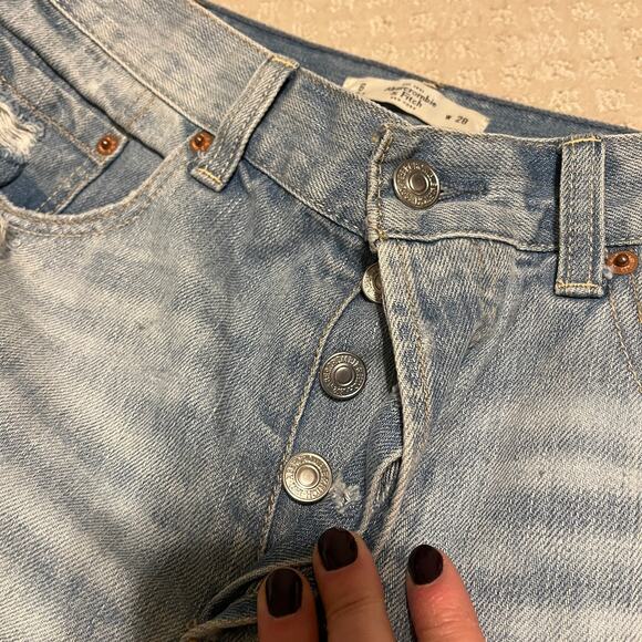 Abercrombie & Fitch A&F Button Fly High Rise Distressed Jeans Blue Size 28 - Picture 7 of 7